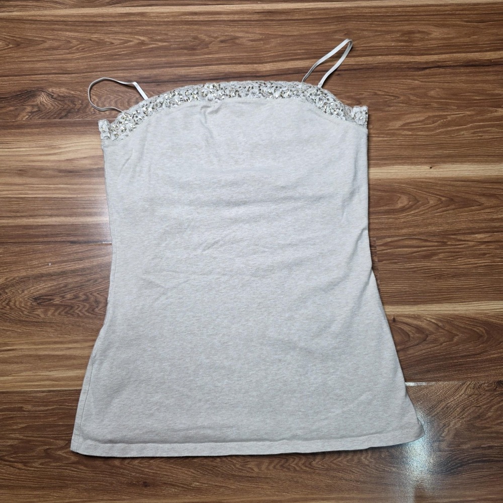 Y2k Express Lace Trim Slip Chemise Womens Large Beige Cotton Stretch Cami